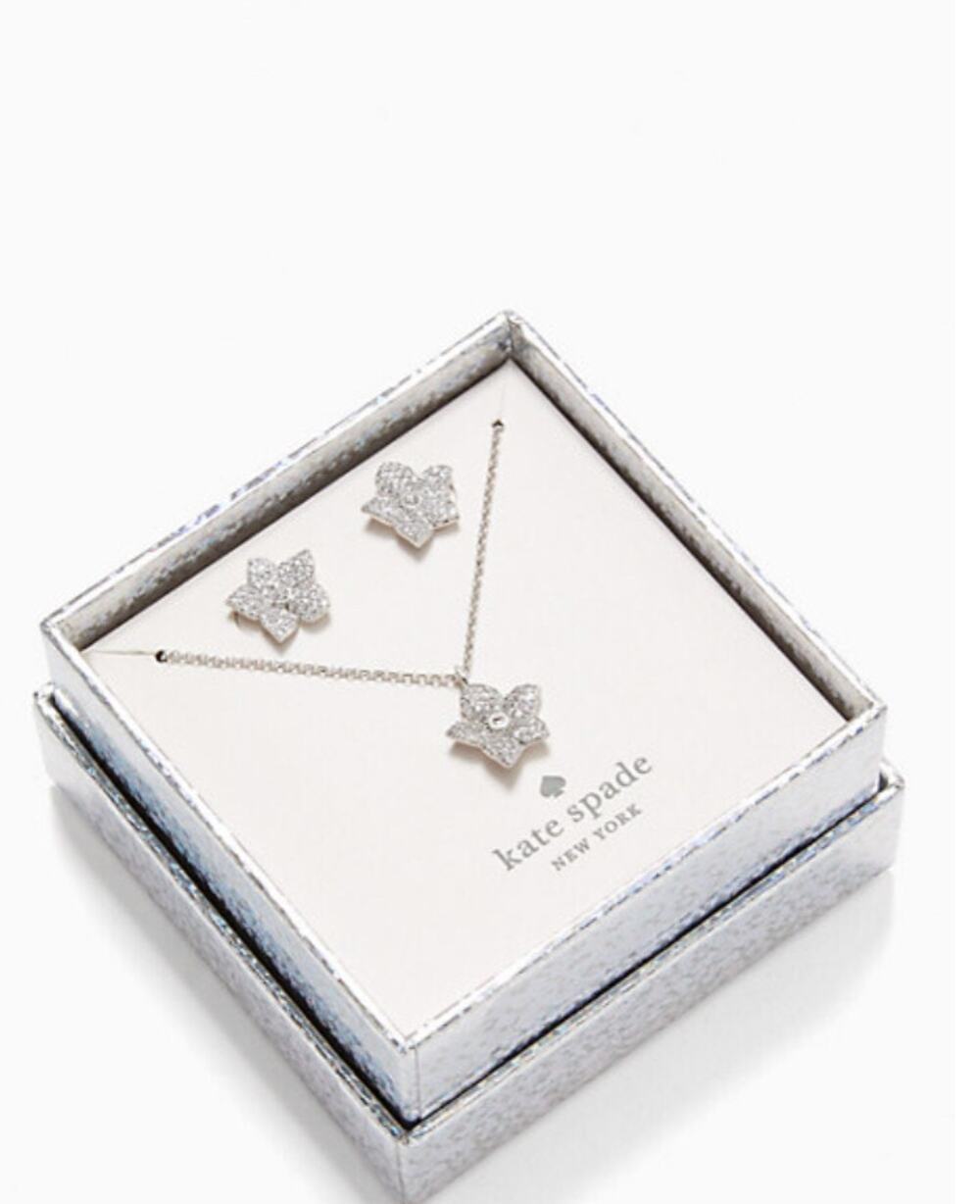 Kate Spade New York Blooming Pave Mini Pendant & Stud Earrings Boxed Set Silver